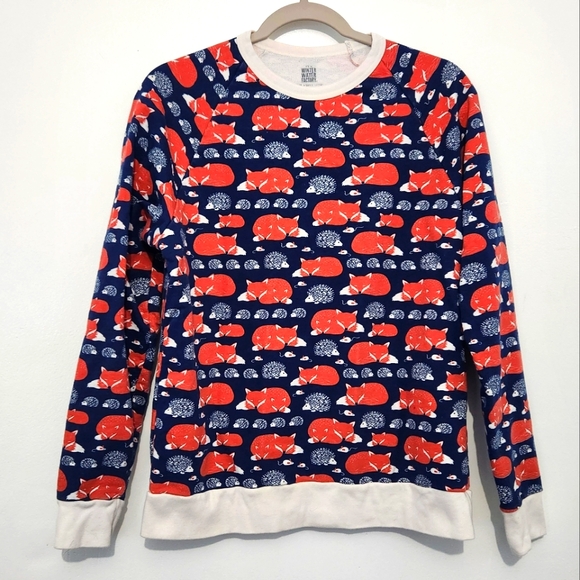 Winter Water Factory Organic Cotton Sweatshirt Size Medium Fox Hedgehog Print - Picture 1 of 5